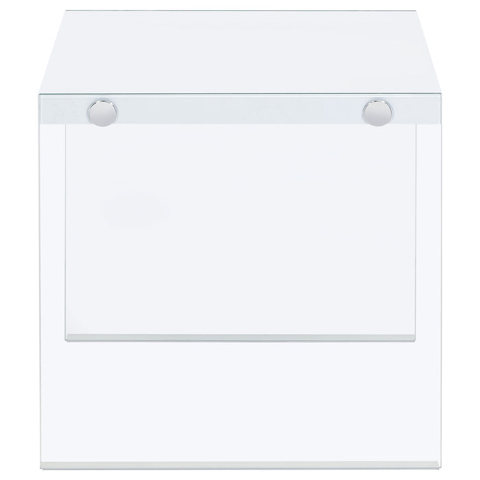 Opal Square Glass Frame Side End Table White High Gloss