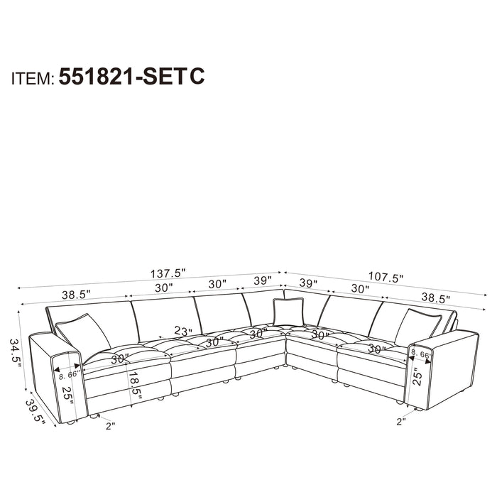 Atlantic 6-piece Upholstered Modular Sectional Sofa Blue