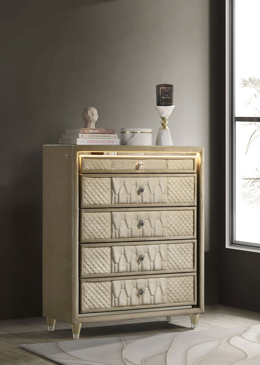 Lorient 5-drawer LED Chest of Drawers Ivory and Camel