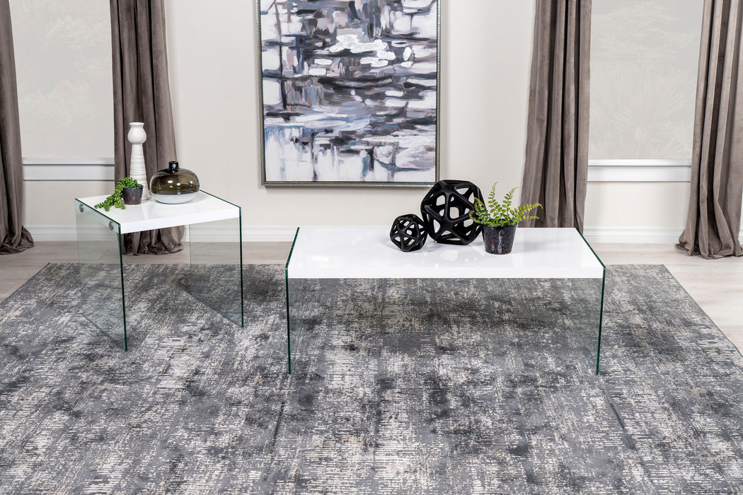 Opal 2-piece Coffee and End Table Set White High Gloss