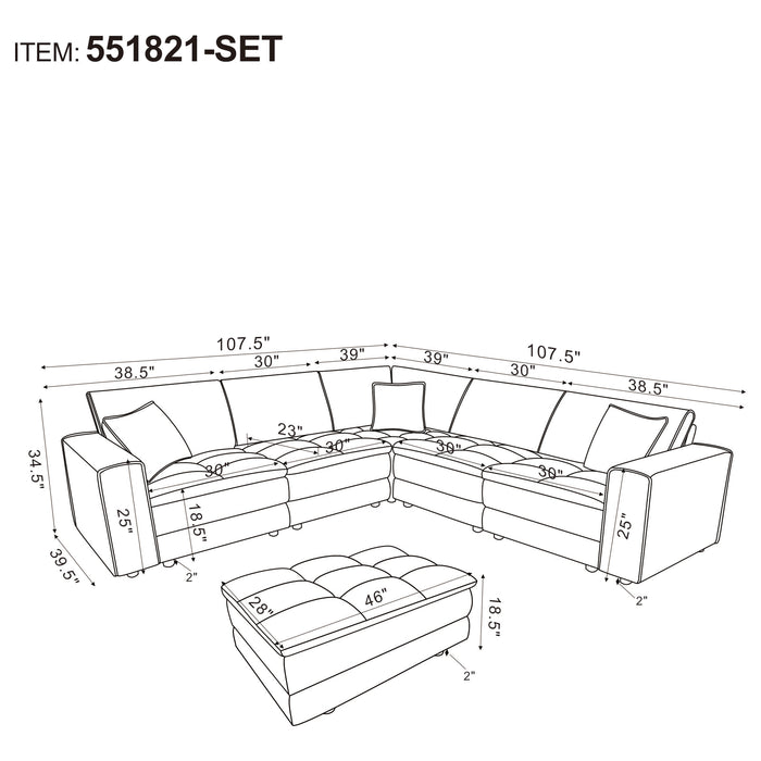 Atlantic 6-piece Upholstered Modular Sectional Sofa Blue