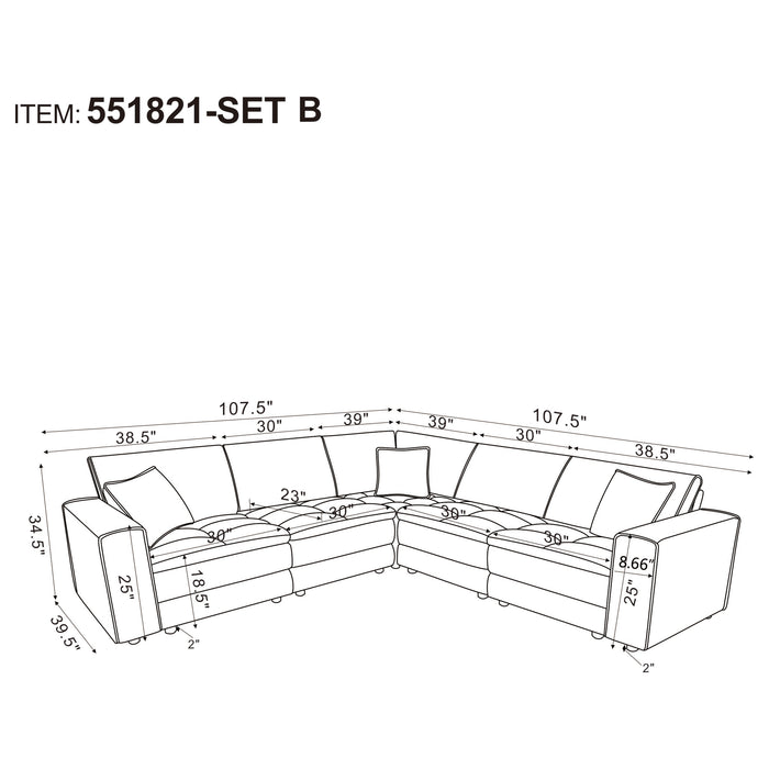 Atlantic 5-piece Upholstered Modular Sectional Sofa Blue