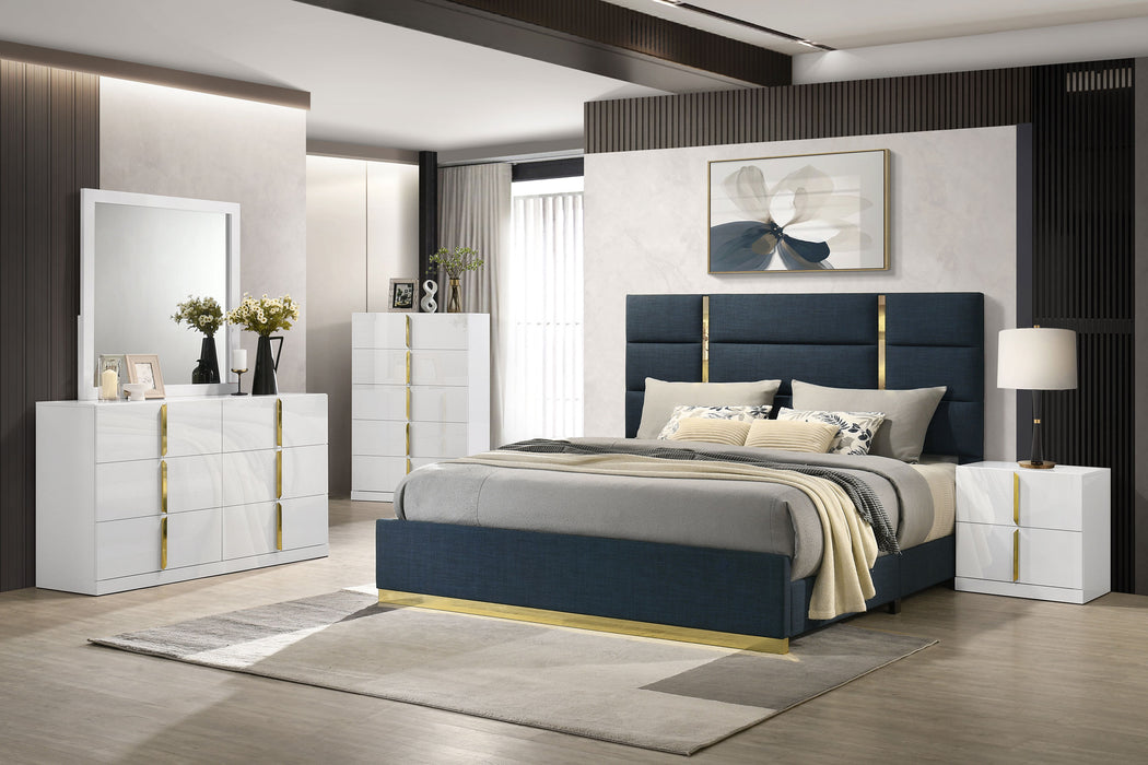 Ines 52-inch Fabric Upholstered Eastern King Panel Bed Navy